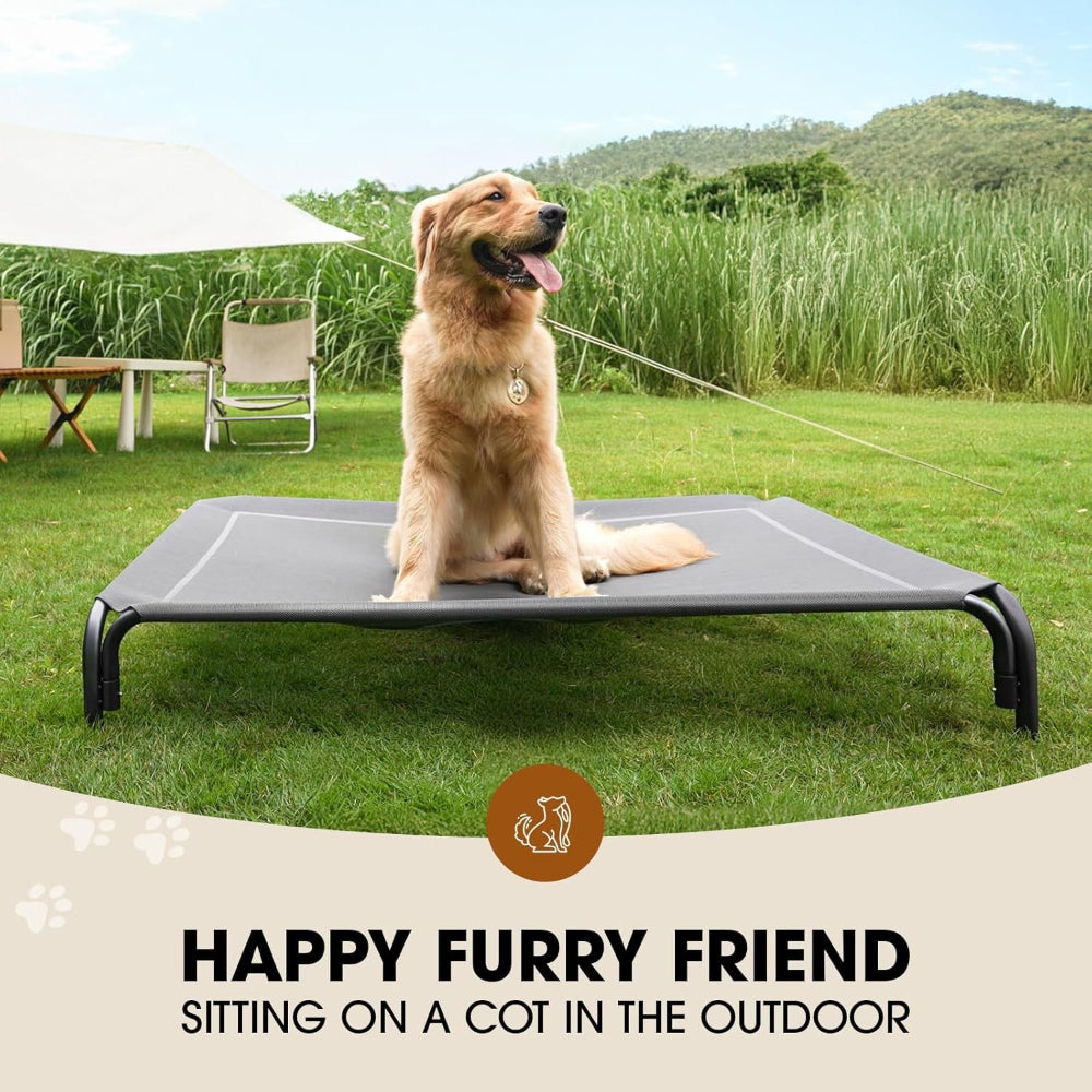 Elevated Dog Bed, Raised Outdoor Dog Bed for Large Sized Dogs, Portable Cooling Pet Cot with Breathable & Washable Mesh, Indoor & Outdoor Pet Hammock with Skid-Resistant Feet.