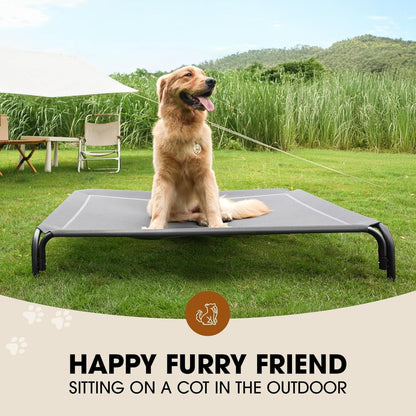 Elevated Dog Bed, Raised Outdoor Dog Bed for Large Sized Dogs, Portable Cooling Pet Cot with Breathable & Washable Mesh, Indoor & Outdoor Pet Hammock with Skid-Resistant Feet.