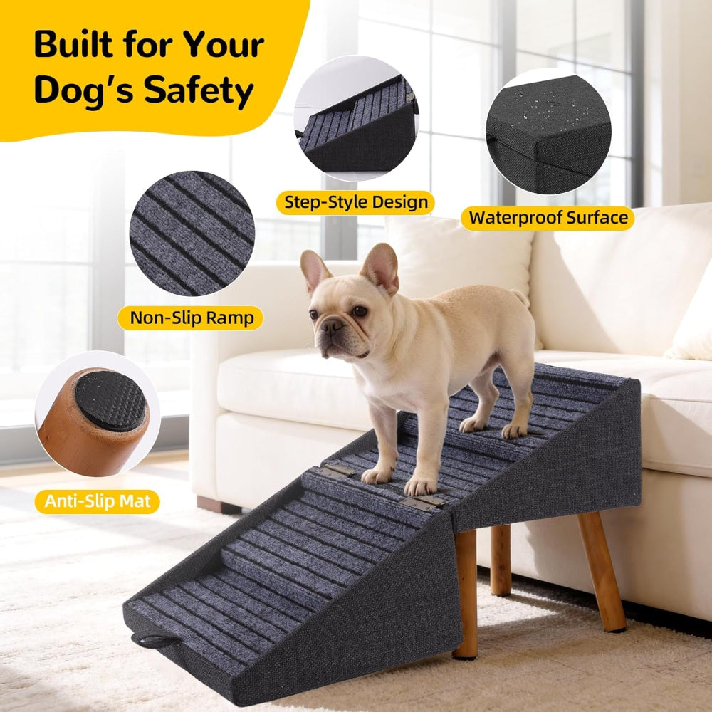17.13" H Dog Stairs for Small Dogs, 2-In-1 Pet Steps & Ottoman - Foldable Dog Stairs for Couch, Non-Slip Wooden Pet Stairs for Puppy Senior Injured Dogs